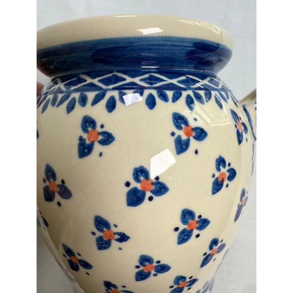 Boleslawiec Polish Pottery Medium Canister Blue Orange Hand Made - Picture 4 of 10